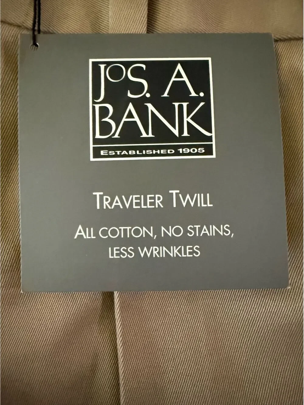 Jos. A. Bank NEW Travelers Collection Men's Pants Size 44x30 Khaki Twill Cotton